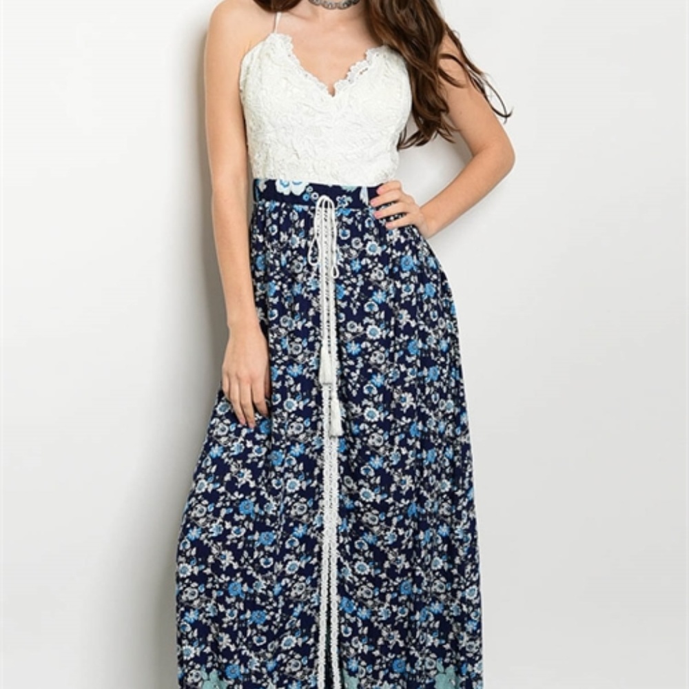 blue floral maxi X back